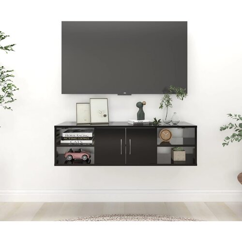 VidaXL Stenska polica črna 102x30x29 cm iverna plo&amp;scaron;ča Slike
