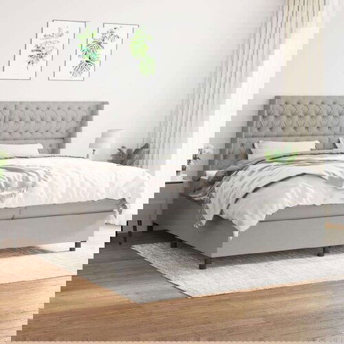  Box spring postelja z vzmetnico svetlo siva 200x200 cm blago, (20724067) Slike