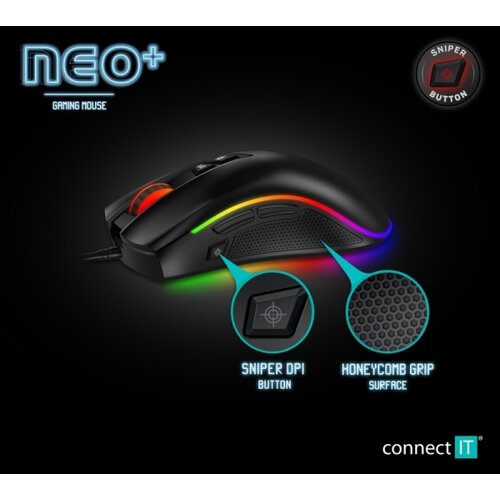 Connect IT CMO-3591-BK - LED RGB žični gejmerski mi&amp;scaron; 500-7200 DPI crna Slike