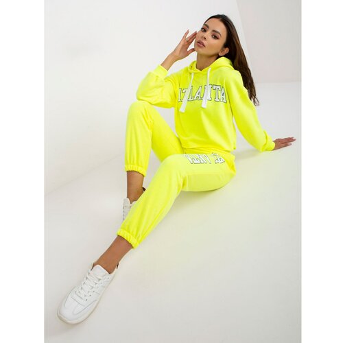 Fashion Hunters Fluo yellow two-piece sweatshirt set with a print Slike
