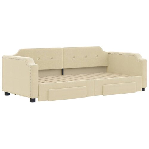  Dnevni krevet na razvlačenje s ladicama krem 80x200 cm tkanina Slike