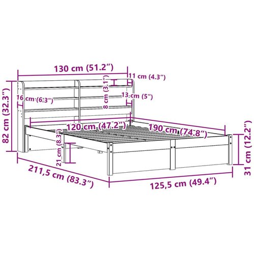 vidaXL Okvir kreveta s uzglavljem 120x190 cm od borovine Cene
