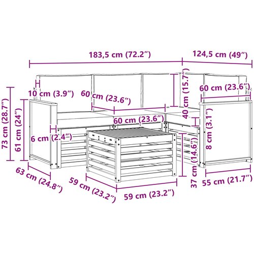  Set vanjskih sofa 5 pcs Prirodna i svjetlosiva 59 x 59 x 37 cm Slike
