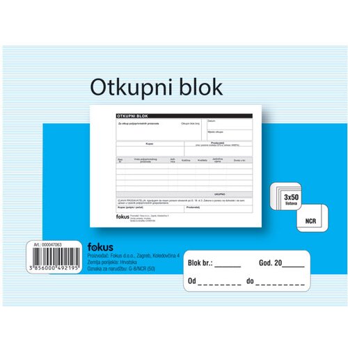  OBRAZAC G-8/NCR OTKUPNI BLOK FOKUS Cene