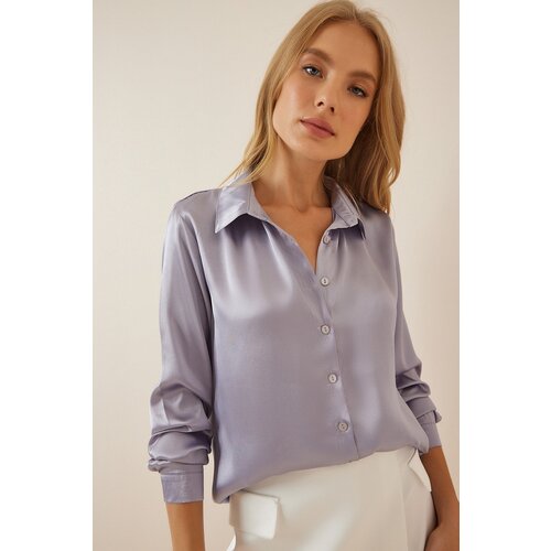  Women's Gray Lightly Draped Satin Surface Shirt Cijene