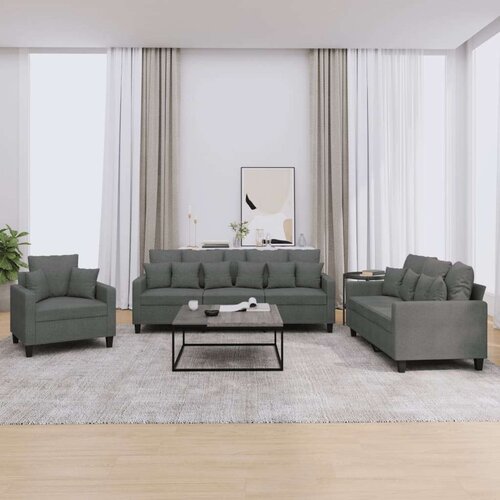  3-dijelni set sofa s jastucima tamnosivi od tkanine Slike