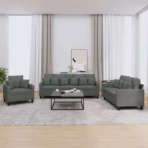  3-dijelni set sofa s jastucima tamnosivi od tkanine