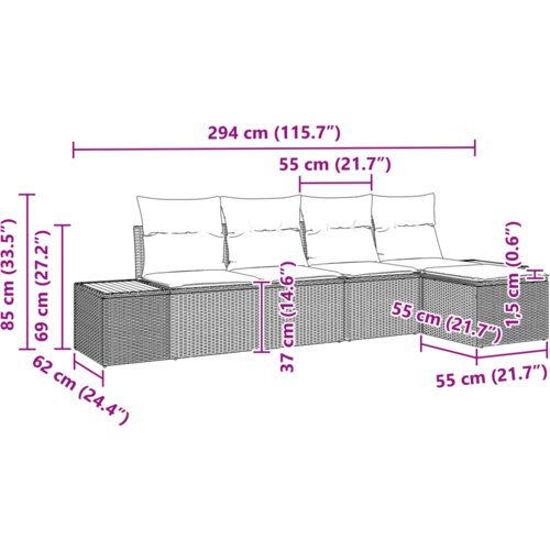 vidaXL 5-dijelni vrtni kauč set s jastučićima Crni Poli ratan Akacija Cene
