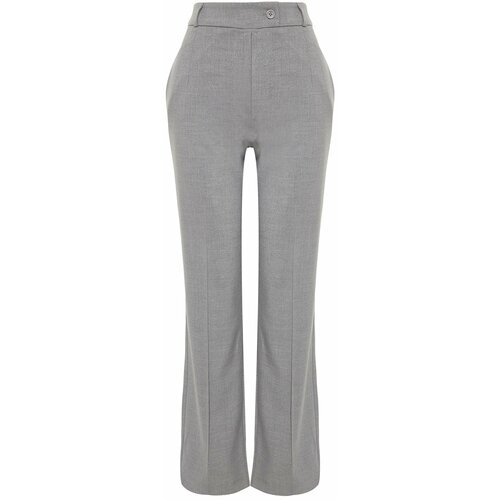 Trendyol Gray Premium Ribbed High Waist Woven Trousers Slike
