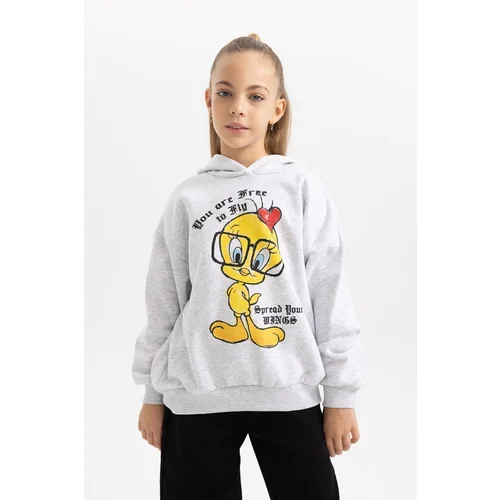 Defacto Girl&#39;s Looney Tunes Oversize Fit Hooded Soft Fuzzy Thick Sweatshirt