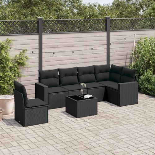 VidaXL 7-dijelni set vrtnih sofa od poliratana s jastucima crni Slike