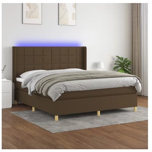  Box spring postelja z vzmetnico LED temno rjava 180x200cm blago