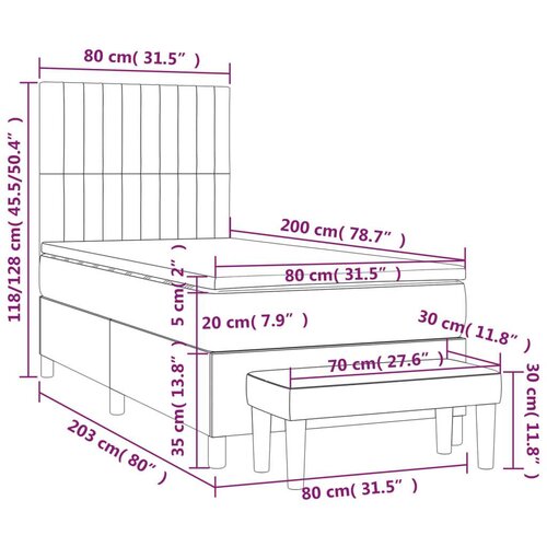 Box spring krevet s madracem tamnosivi 80 x 200 cm bar&amp;scaron;unasti Slike