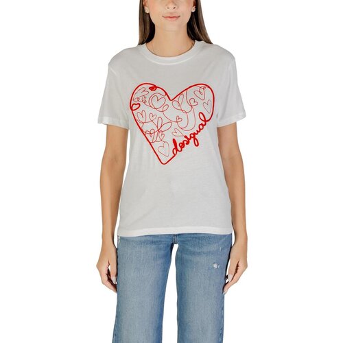Desigual Majice s kratkimi rokavi TS_ROMA 25WWTK50 Bela Slike