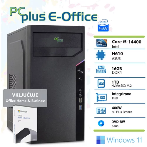 PCPLUS e-Office i5-14400 16GB 1TB NVMe SSD Windows 11 Pro Office Home & Bus namizni računalnik