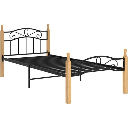 Maison Chic Posteljni okvir - Enojna postelja - Postelja za odrasle črna kovina in trdna hrastovina 90x200 cm-J8544, (21763092) Slike