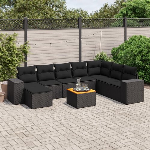 vidaXL 9-dijelni set vrtnih sofa s jastucima crni od poliratana Cijene