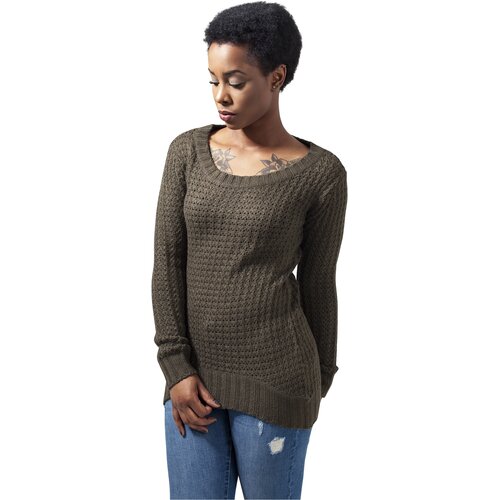 Urban Classics Women&amp;#039;s sweater with a long wide neckline - olive Slike