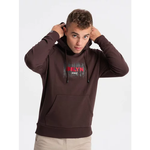 Ombre Men's Classic Printed Kangaroo Sweatshirt - Dark Brown