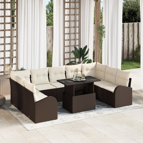 vidaXL 10-delni vrtni sofa set s blazinami rjavi poli ratan Cene