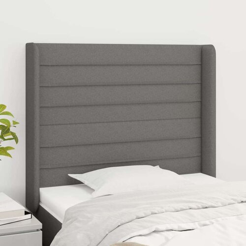  Vzglavje z u&amp;scaron;esi temno sivo 103x16x118/128 cm blago, (20932057) Slike