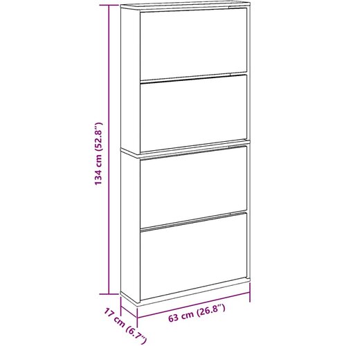  za cipele s ogledalom 4razine Smeđi hrast 63x17x134 cm Slike
