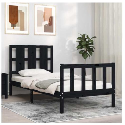VidaXL Posteljni okvir z vzglavjem crn 100x200 cm trden les Slike