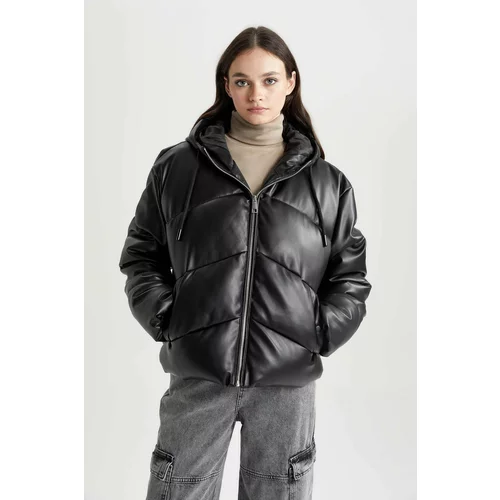 Defacto Regular Fit Faux Leather Puffer Jacket