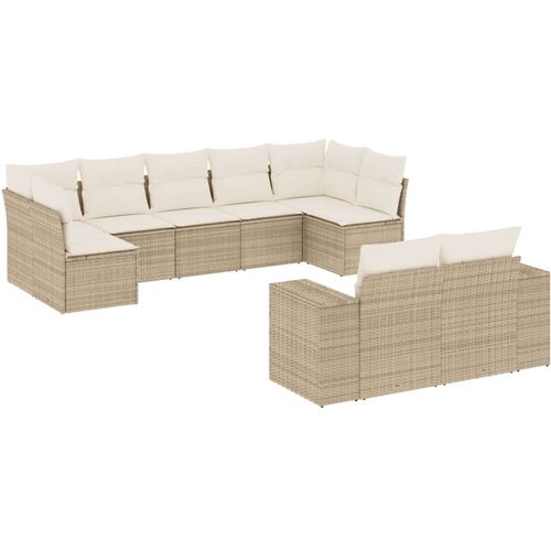 VidaXL 9-dijelni set vrtnih sofa s jastucima bež od poliratana Slike