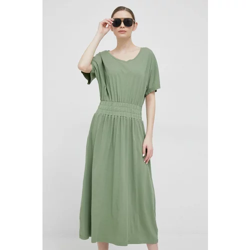 Deha Pamučna haljina boja: zelena, maxi, širi se prema dolje