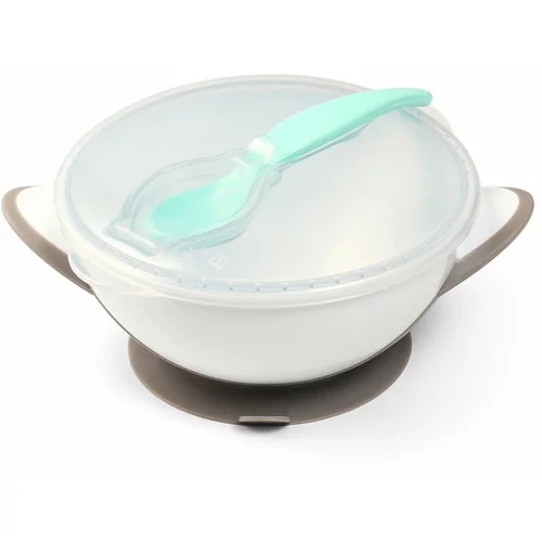 BabyOno Be Active Suction Bowl with Spoon komplet pribora za jelo za djecu Grey 6 m+ 2 kom