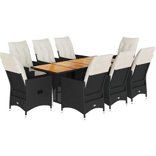  9-dijelni vrtni blagovaonski set s jastucima crni od poliratana Crna 190 x 80 x 75 cm Slike
