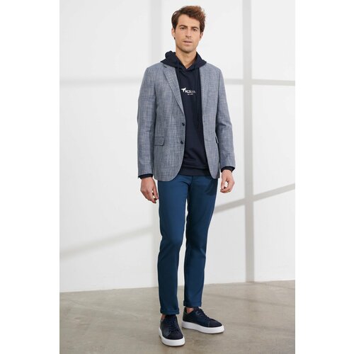 ALTINYILDIZ CLASSICS Men's Blue Comfort Fit Casual Cut Monocollar Patterned Jacket. Slike