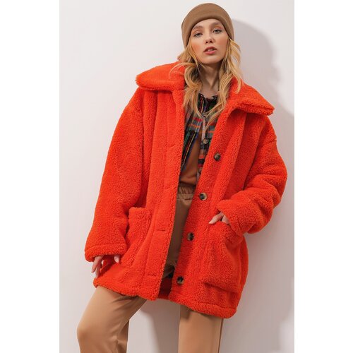 Trend Ala&amp;ccedil;atı Stili Coat - Orange - Basic Slike