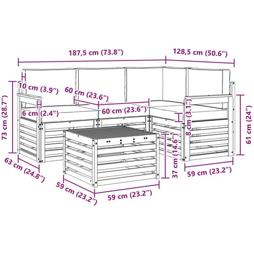  Set vanjskih sofa 5 pcs Bijela i krem 59 x 59 x 37 cm Poliester Slike