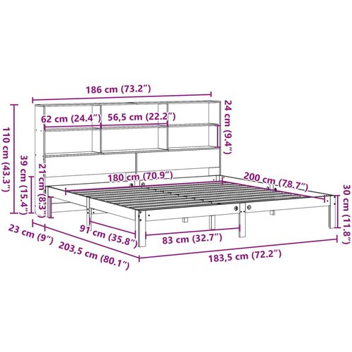 VidaXL Knjižna postelja brez vzmetnice bela 180x200 cm trdna borovina Slike