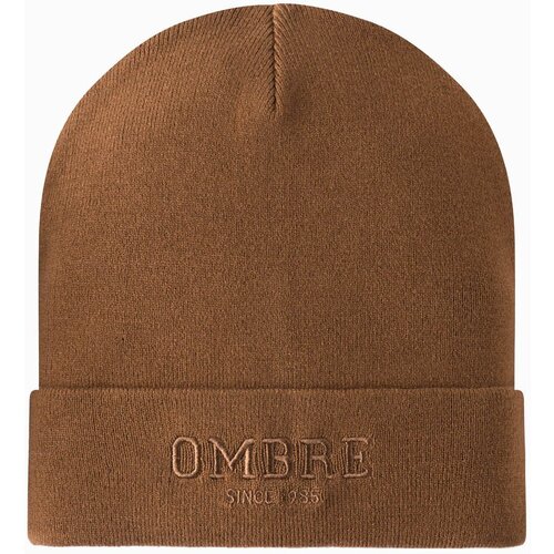 Ombre Men's knitted beanie with embroidered inscription - brown Cene