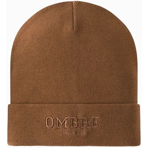 Ombre Men's knitted beanie with embroidered inscription - brown