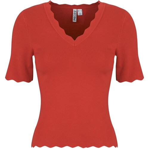 Pieces PCJULINE SS V-NECK KNIT Crvena Cijene