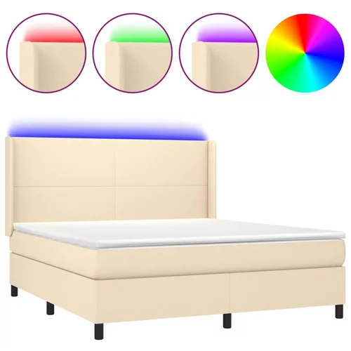 vidaXL Box spring postelja z vzmetnico LED krem 180x200 cm blago, (20901589)