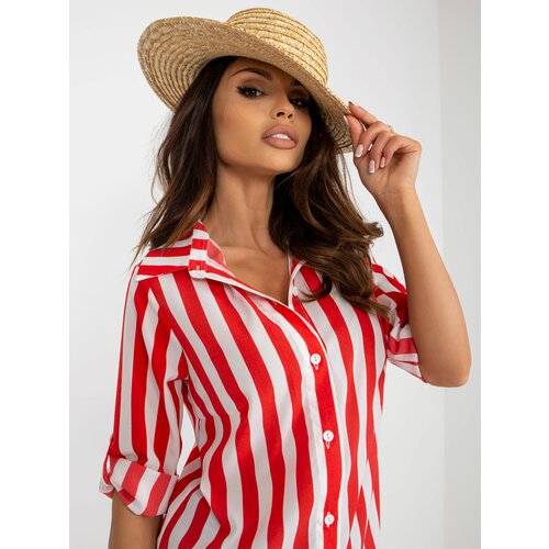 Fashion Hunters Red and white striped button-down shirt blouse Slike