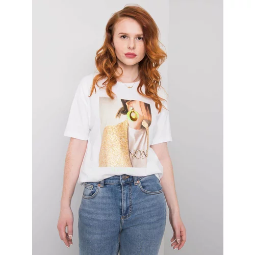 Fashion Hunters Dámské bílé tričko s potiskem a aplikací