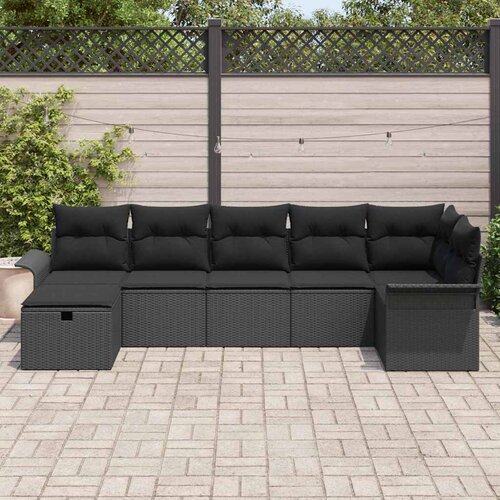  Sjedeća garnitura za vrt 7 kom. Crna poliratan 297.5 x 132.5 x 85 cm Slike