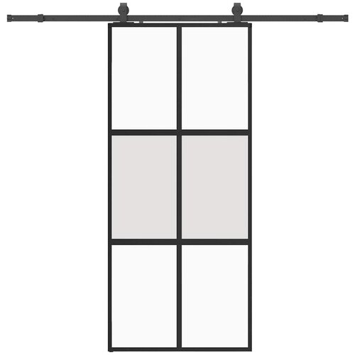  Klizna vrata s priborom crna 90 x 205 cm kaljeno staklo Slike