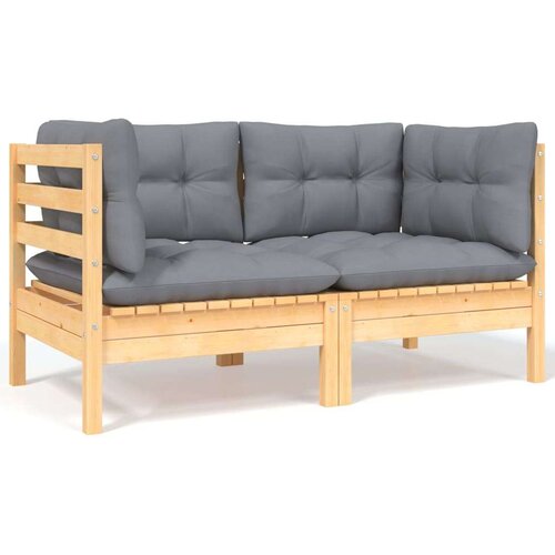 vidaXL vrtni kavč dvosed s sivimi blazinami trdna borovina Cene