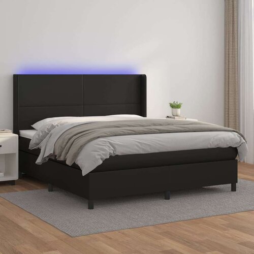 Box spring s madracem LED crni 160x200cm od umjetne kože Slike