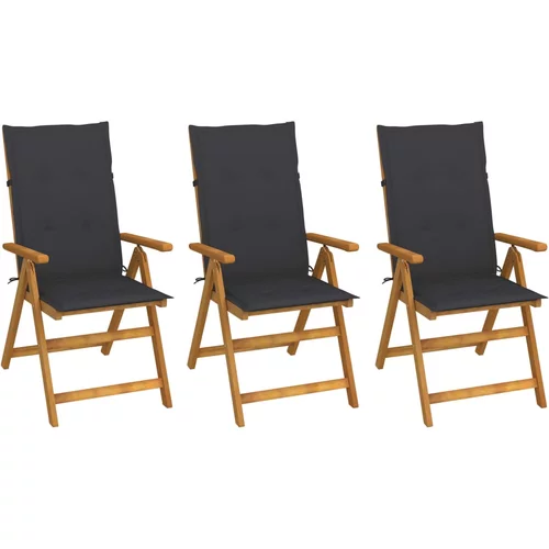 3 Sklopive vrtne stolice s jastucima kom od bagremovog drva