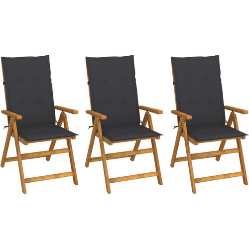 3 Zložljivi vrtni stoli 3 kosi z blazinami trden akacijev les Cene