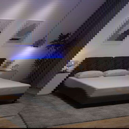 VidaXL Posteljni okvir z LED brez vzmetnice temno rjav 140x200 cm Slike