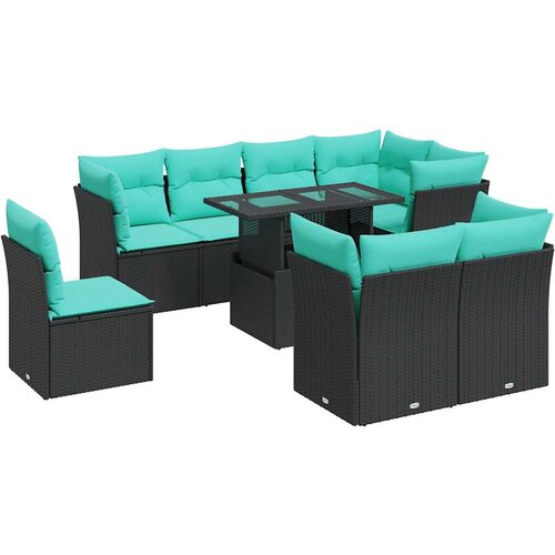 9-dijelni set vrtnih sofa s jastucima crni od poliratana bagrem Slike